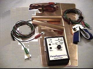 ParaZapperCCa parasite zapper with copper paddles, wrist straps, foot pads, and carrying case. Electrocute parasites with the improved Hulda Clark zapper.